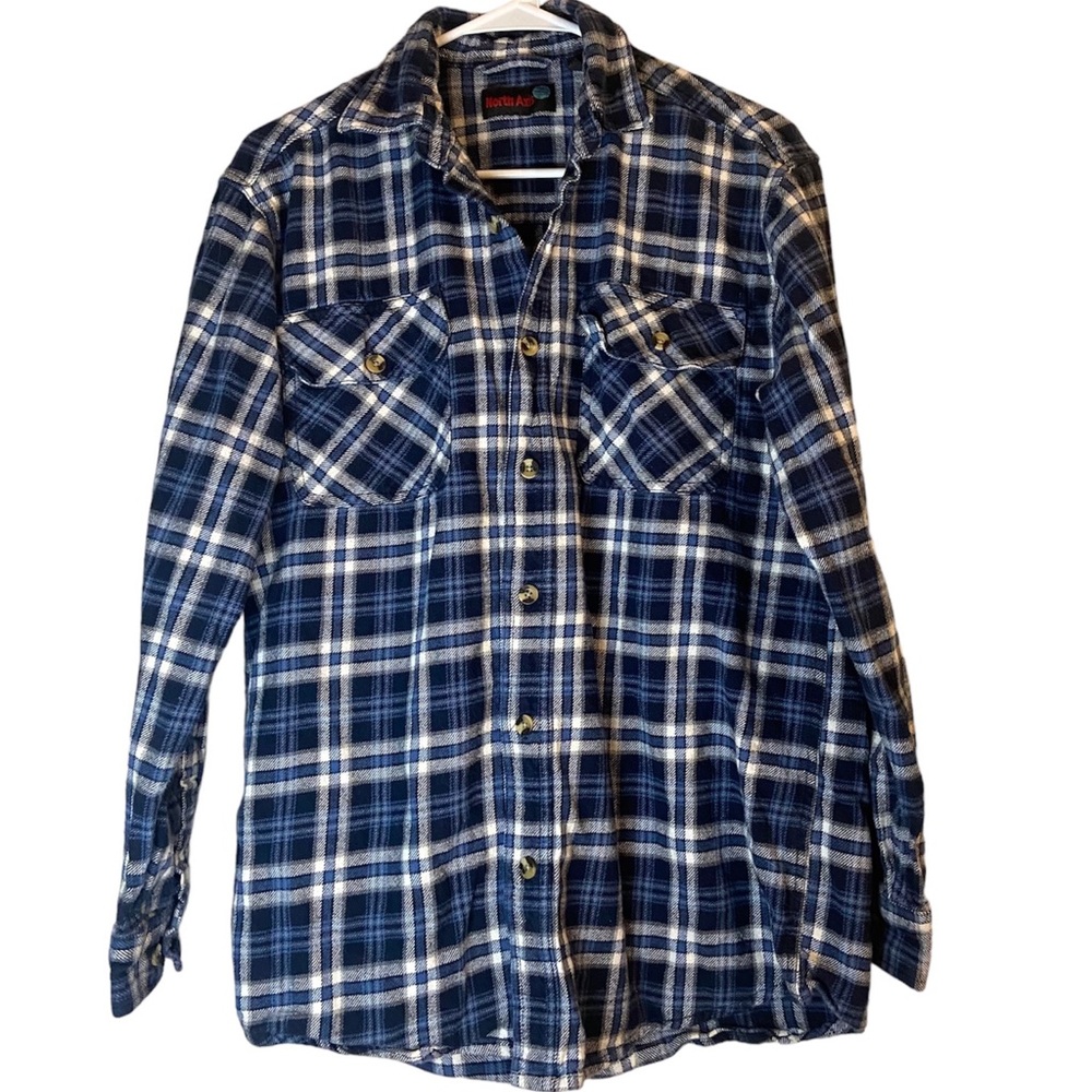 North Axis mens blue plaid long sleeve flannel shacket Shirt medium buttoned